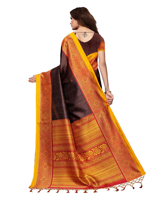 Brown, Multi Color Poly Silk Saree only in Bigswipe