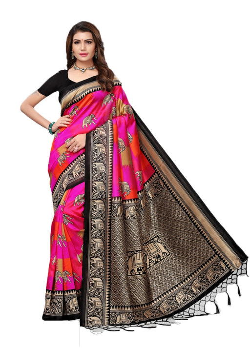 Black, Pink, Multi Color Poly Silk Printed Work Saree only in Bigswipe