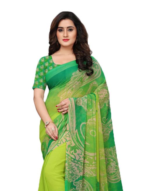 Green, Multi Color Georgette Printed Work Saree only in Bigswipe