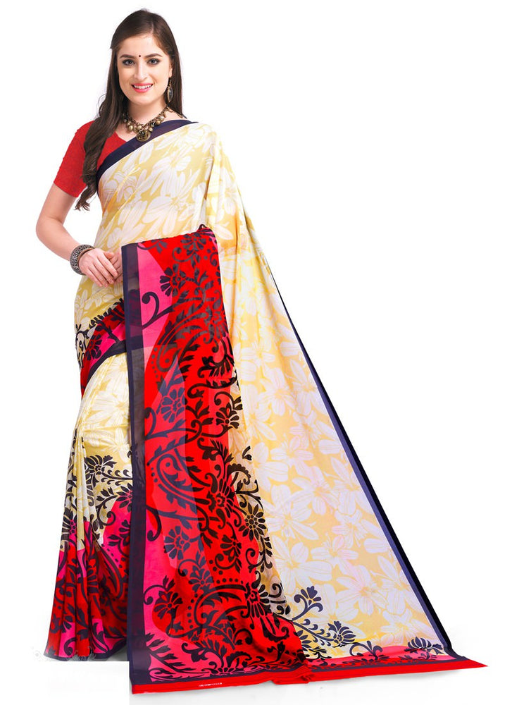 Cream, Multi Color  Georgette Saree only in Bigswipe