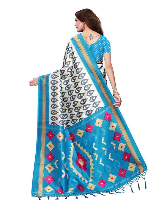 Off White, Turquoise, Multi Color Poly Silk Saree only in Bigswipe