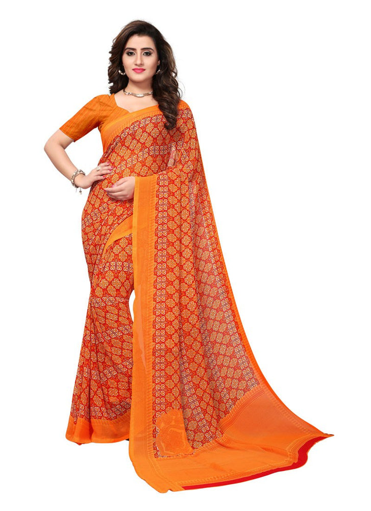 Orange, Multi Color  Georgette Saree only in Bigswipe