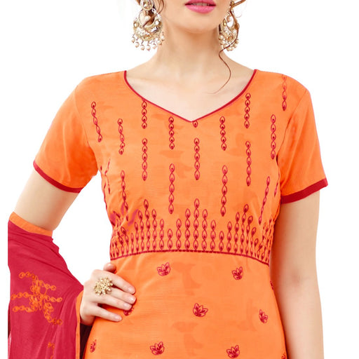 Cotton Jacquard Fabric Orange Color Dress Material only in Bigswipe