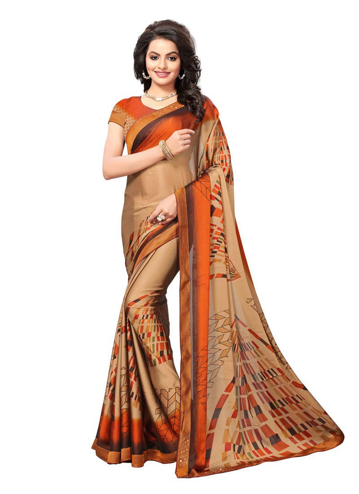 Beige, Multi Color  Chiffon Georgette Saree only in Bigswipe