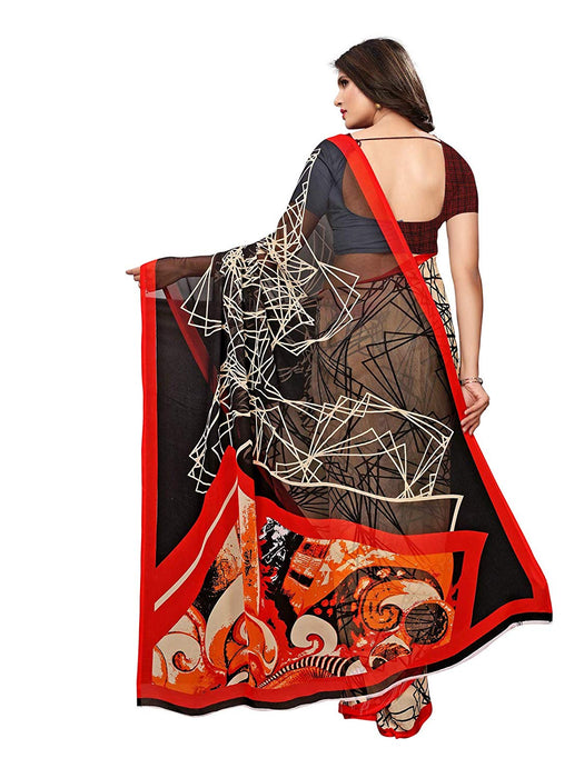 Beige, Black Color Georgette Saree only in Bigswipe