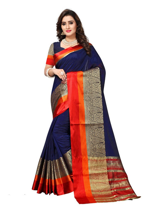 Navy Blue, Golden Color  Chanderi Silk Saree only in Bigswipe