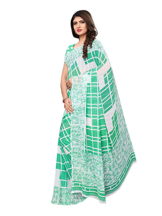 Turquoise, White Color Georgette Saree