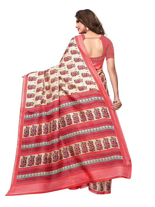 Beige, Red, Multi Color Poly Silk Saree only in Bigswipe