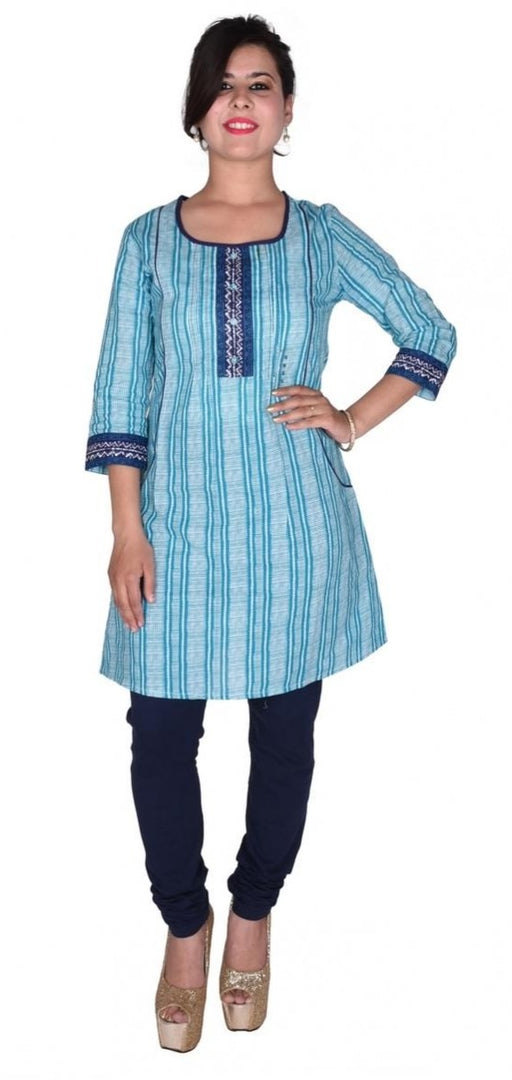 Blue Cotton 60-60 Printex Printed Short Length Kurti only in Bigswipe