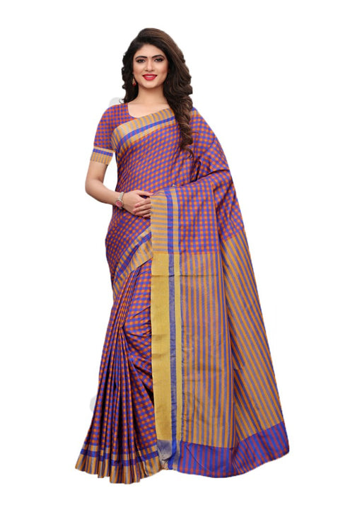 Blue, Yellow Color Poly Silk Woven Checks Work Saree only in Bigswipe