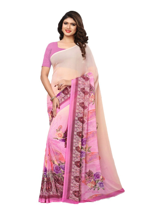 Pink, Cream, Multi Color Chiffon Printed Work Saree only in Bigswipe