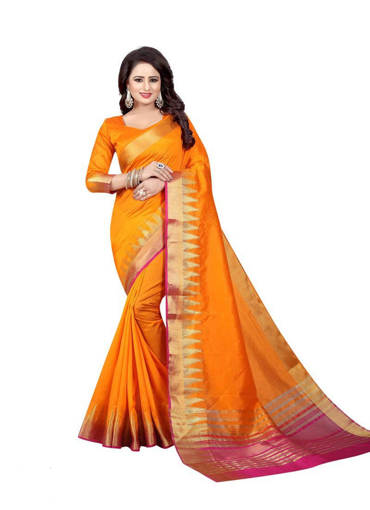 Orange, Pink Color Poly Silk Saree only in Bigswipe