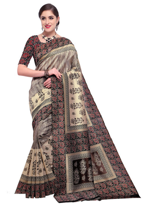 Beige, Black, Multi Color  Poly Silk Saree only in Bigswipe