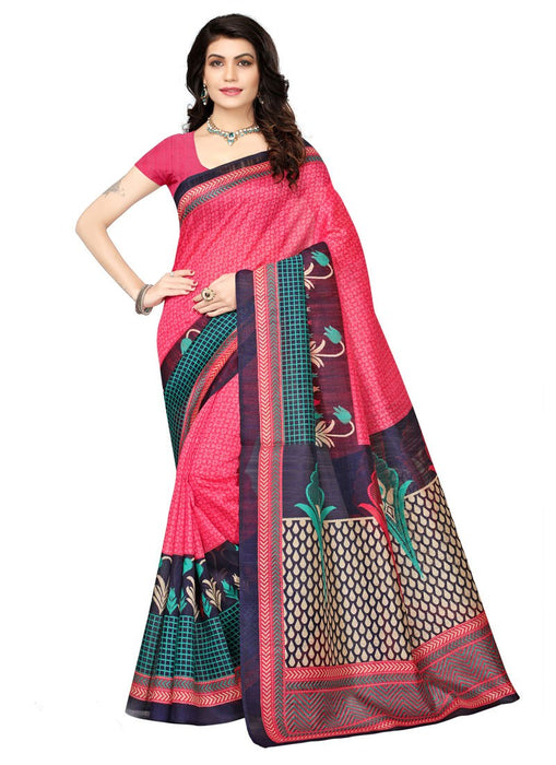 Pink, Multi Color Bhagalpuri Silk Saree only in Bigswipe