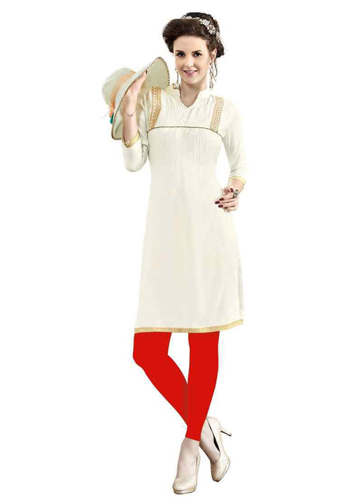 Off White Color Embroidery,Coded Piping Rayon Kurti only in Bigswipe