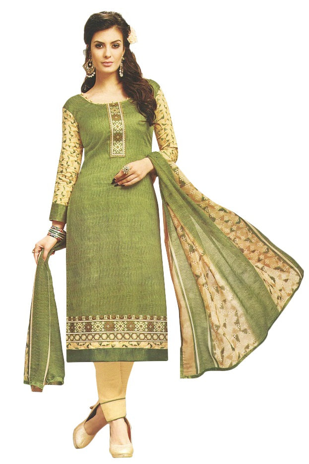 Embroidered Cotton Satin Unstitched Dress Material For Women only in Bigswipe