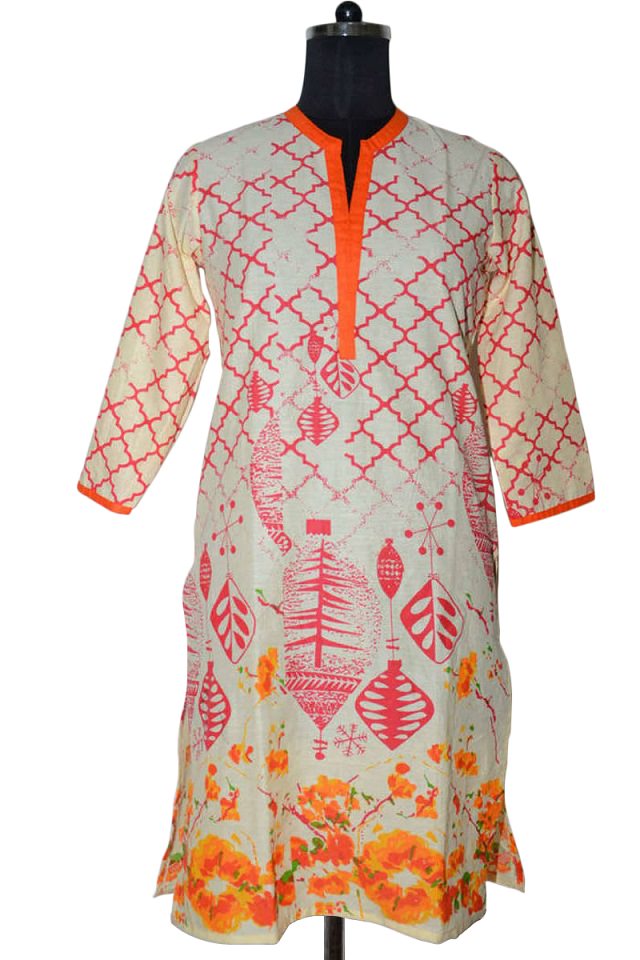 Blue Cotton Round Neck Printed Kurti only in Bigswipe