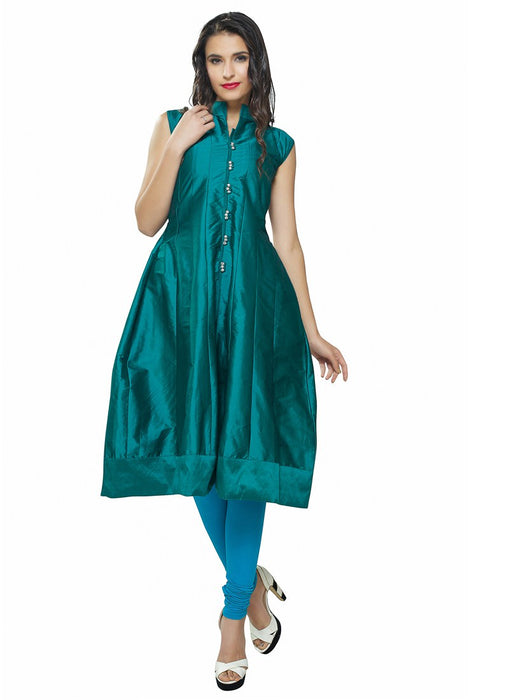 Green Color Plain Polyester Satin Kurti only in Bigswipe