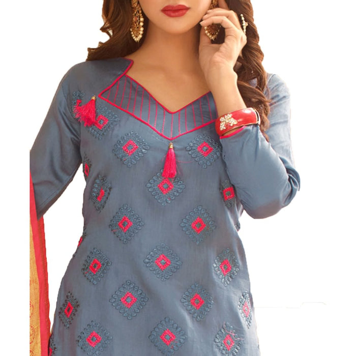 Glace Cotton Fabric Grey Color Dress Material only in Bigswipe