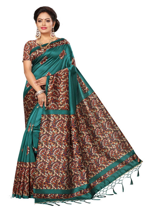 Peacock Green, Multi Color Poly Silk Saree only in Bigswipe