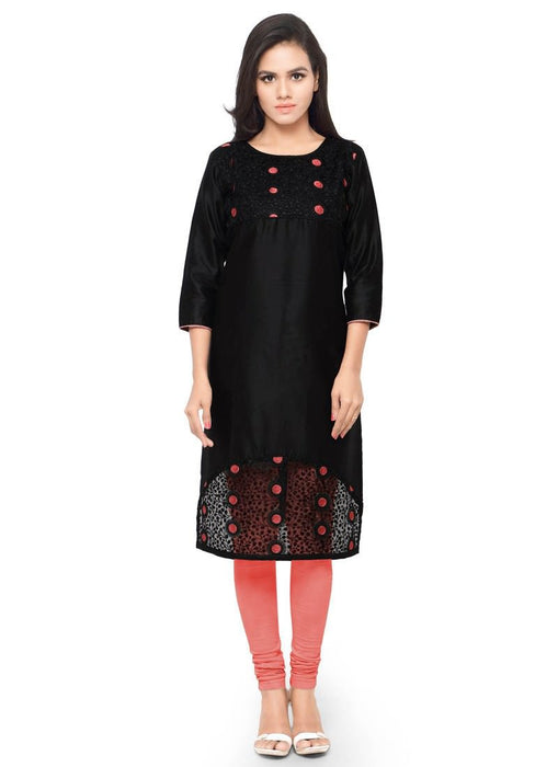 Black Color Embroidery Glace Cotton Kurti only in Bigswipe