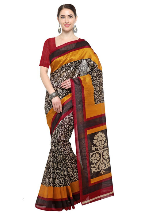 Beige, Black, Yellow Color Art Silk Saree only in Bigswipe