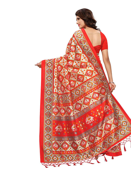 Red, Off White, Multi Color Poly Silk Saree