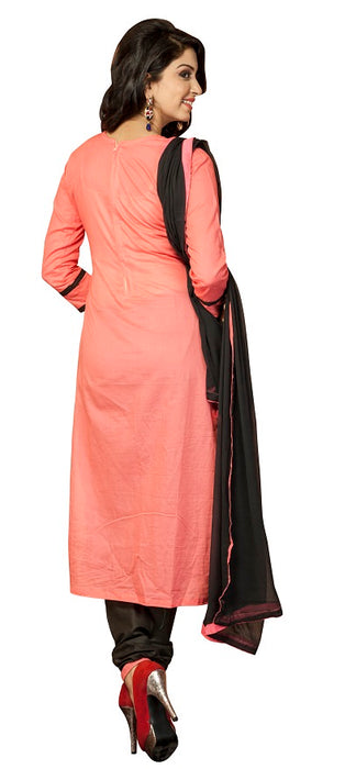 Pink &amp; Black Cotton Unstitched Embroidered Dress Material only in Bigswipe