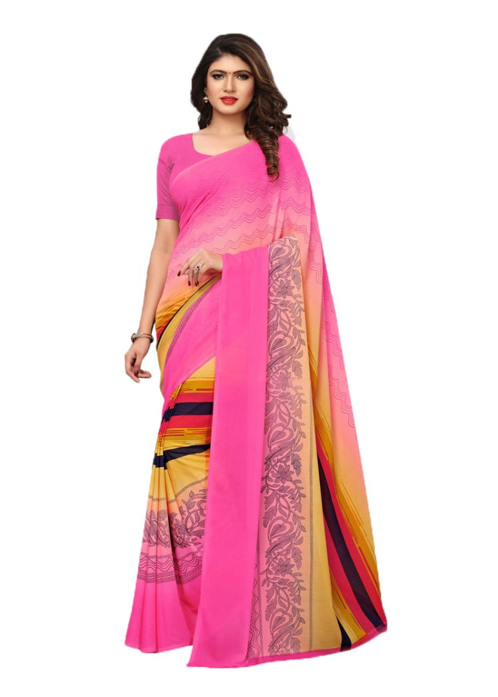 Pink, Mutli Color Georgette Printed Work Saree only in Bigswipe