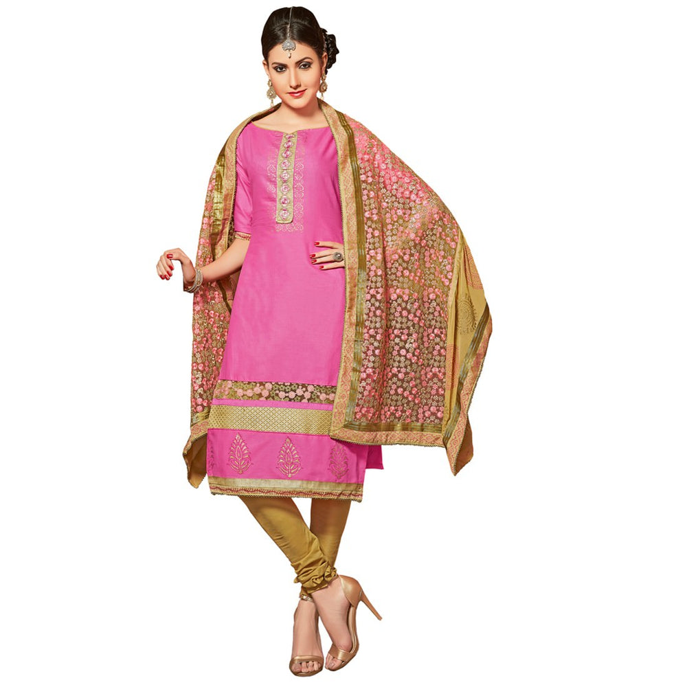 Glaze Cotton Fabric Pink Color Dress Material only in Bigswipe