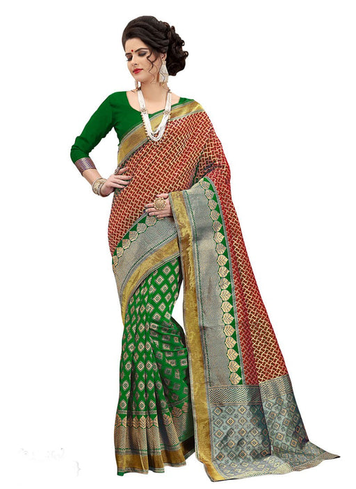 Green ,Golden Color Poly Silk Saree only in Bigswipe