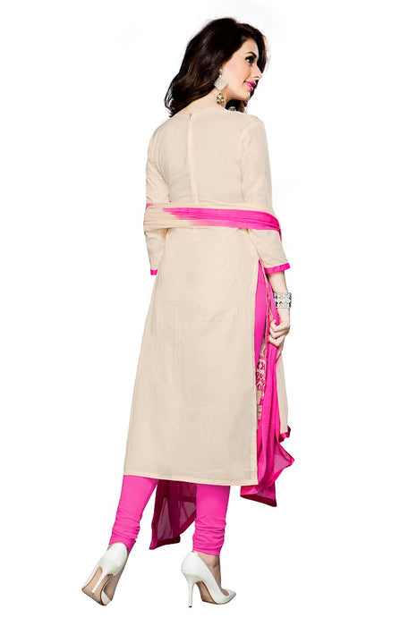 Womens Designer Cream Cotton Partywear Salwar Suit Dress Material For Womens