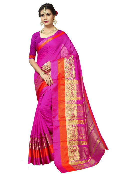 Pink, Golden Color  Chanderi Silk Saree only in Bigswipe