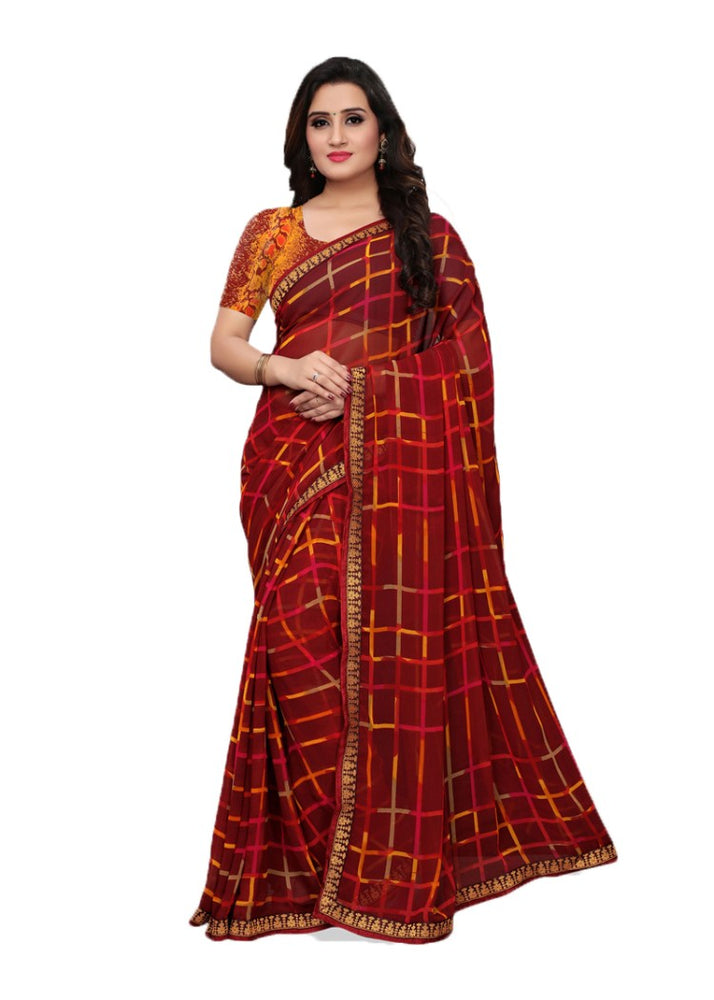 Maroon, Multi Color Georgette Printed Work Saree only in Bigswipe