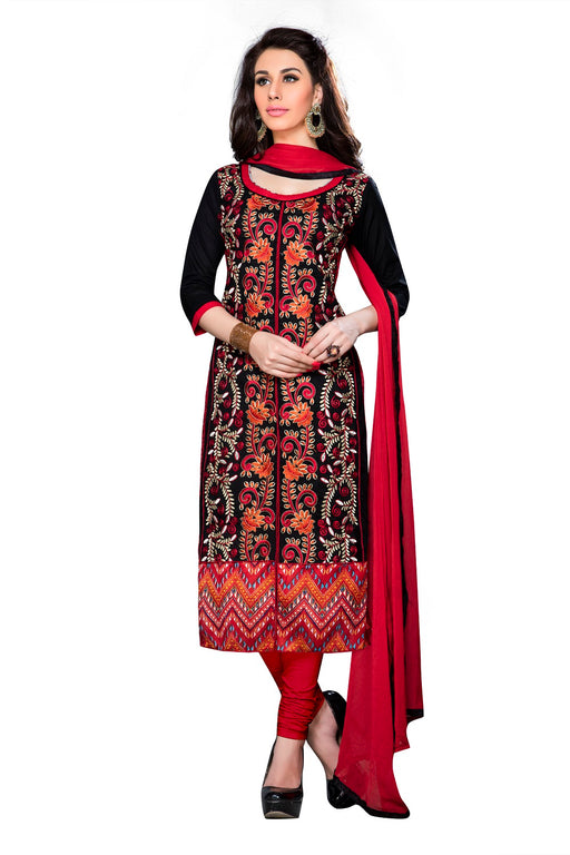 Black Cotton Embroidered Straight Suit Material only in Bigswipe