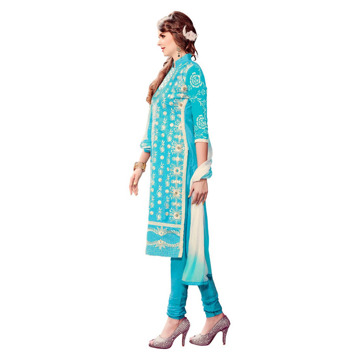 Cotton Fabric Sky Blue Color Dress Material only in Bigswipe