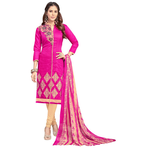 Chanderi Fabric Pink Color Dress Material only in Bigswipe