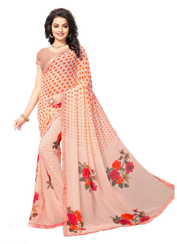 Peach, Orange, Multi Color  Georgette Saree only in Bigswipe