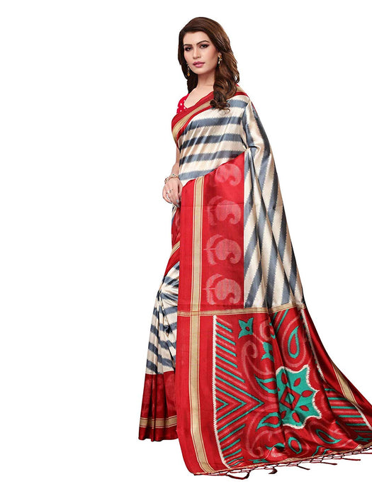 Off White, Maroon Color Poly Silk Saree only in Bigswipe