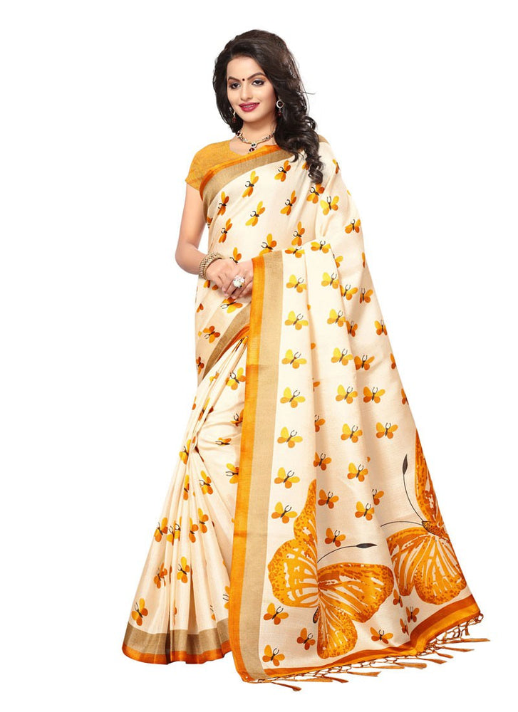 Beige, Yellow Color  Art Silk Saree only in Bigswipe