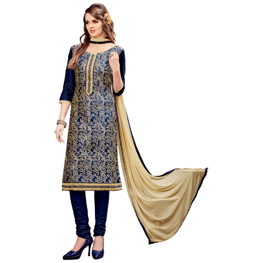 Cotton Fabric Dark Blue Color Dress Material only in Bigswipe