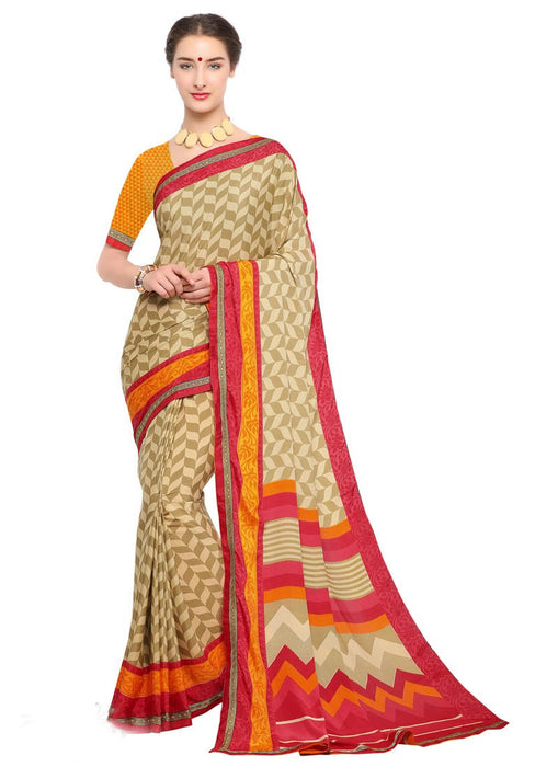 Beige, Multi Color Crepe Saree only in Bigswipe