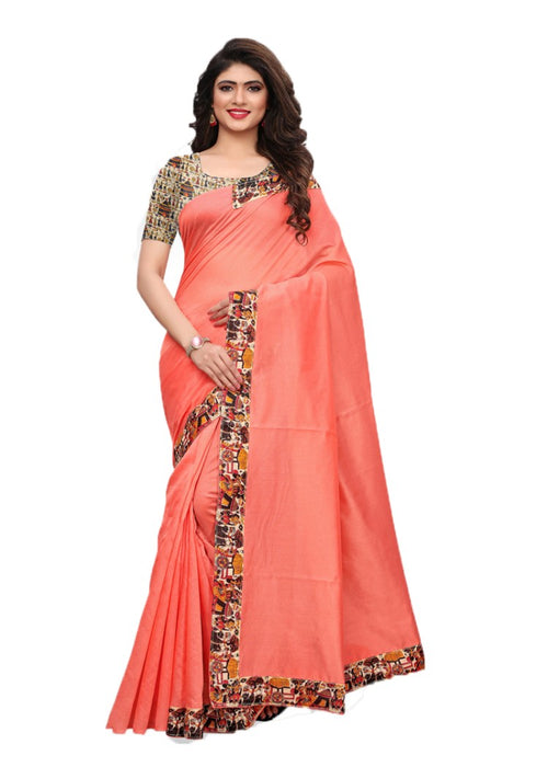 Peach Color Chanderi Silk Printed Work Saree only in Bigswipe