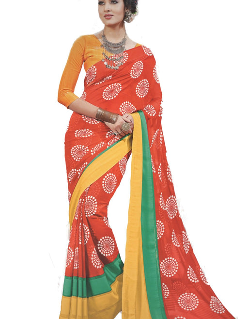 Georgette Digital Saree With Blouse-Red only in Bigswipe