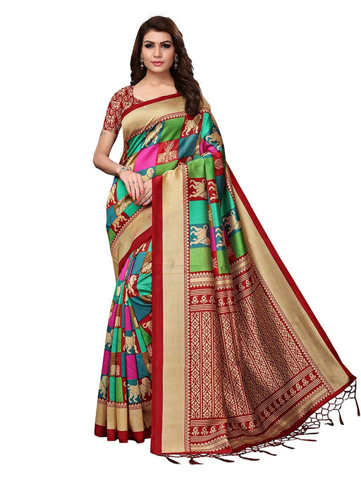 Maroon, Multi Color Poly Silk Saree only in Bigswipe