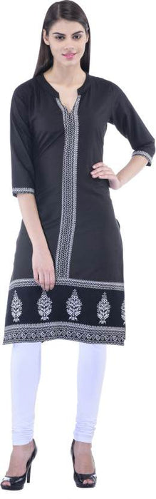 Black Casual 3/4 Sleeve Self Design Women's Kurti only in Bigswipe