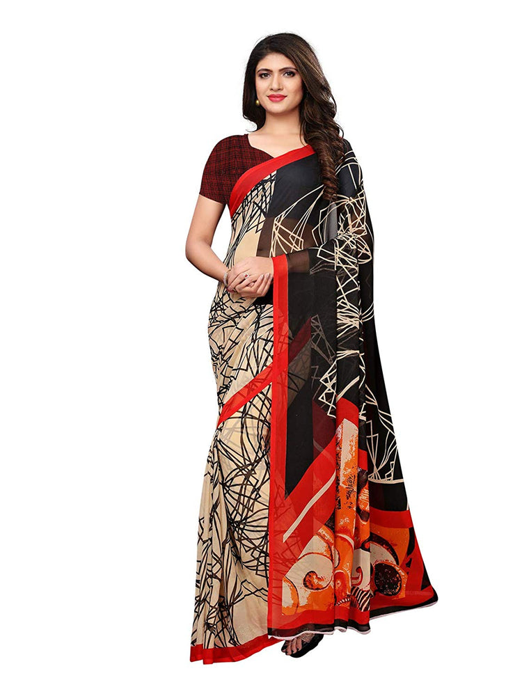 Beige, Black Color Georgette Saree only in Bigswipe