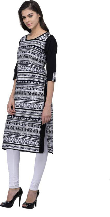 Black Casual 3/4 Sleeve Self Design Women's Kurti only in Bigswipe