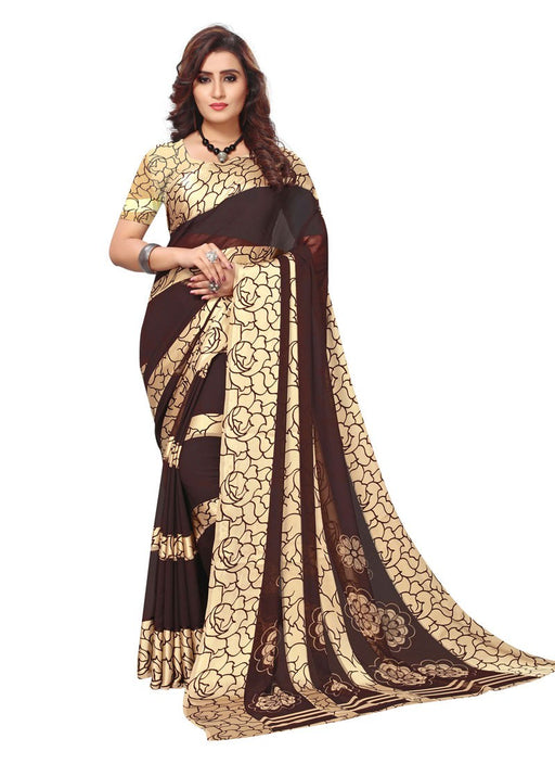 Dark Brown, Cream Color  Georgette Saree only in Bigswipe