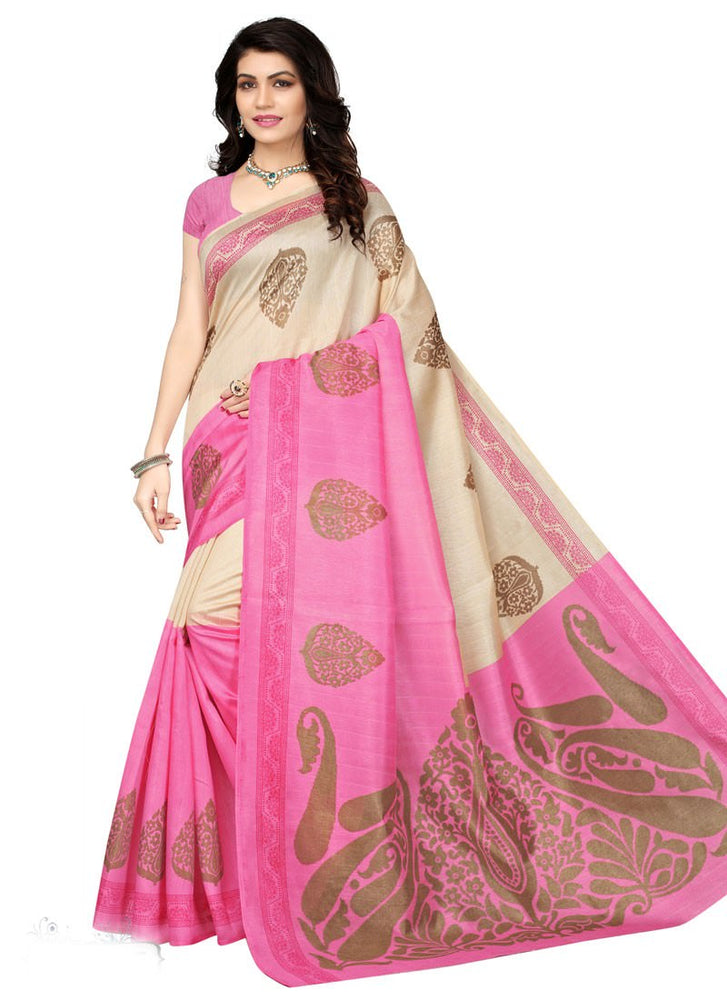 Pink, Cream Color Bhagalpuri Silk Saree only in Bigswipe